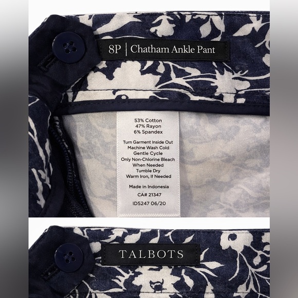 Talbots Cotton Blend Chatham Navy Floral Ankle Pants -8P- GUC - Picture 3 of 5